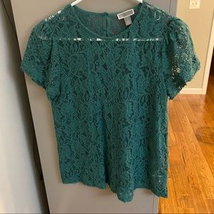 Chelsea28 - Emerald Green Sheer Top with Lace Detail. Size Med.